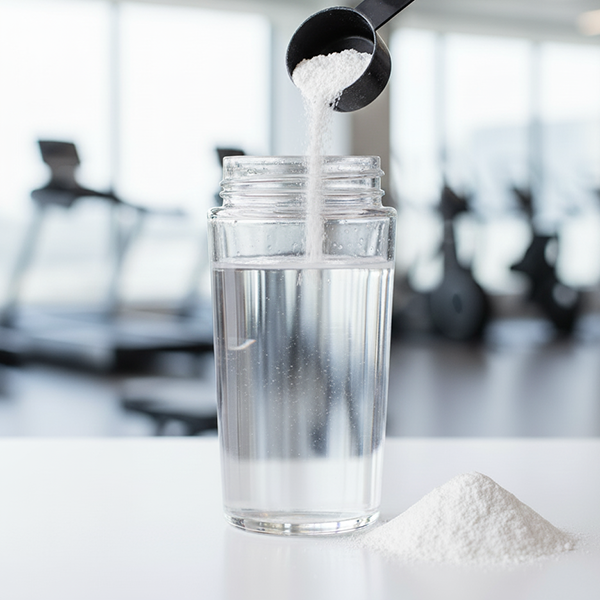 Pessoa preparando creatina em uma coqueteleira na academia